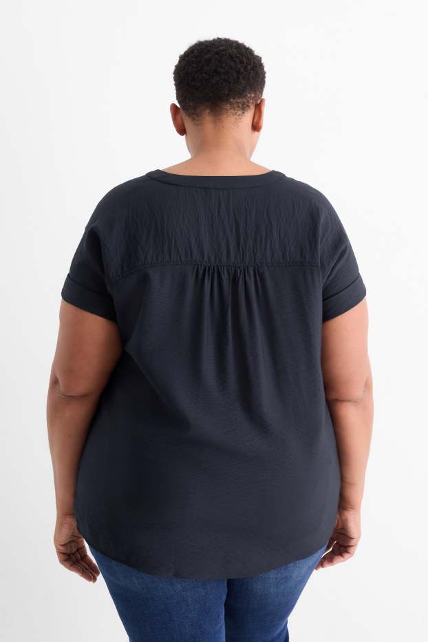 Damen - Bluse mit V-Ausschnitt - strukturiert - dunkelblau