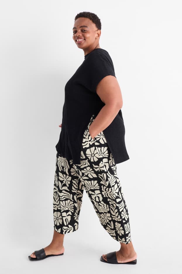 Femei - Pantaloni de stofă - talie înaltă - wide leg - cu model - negru