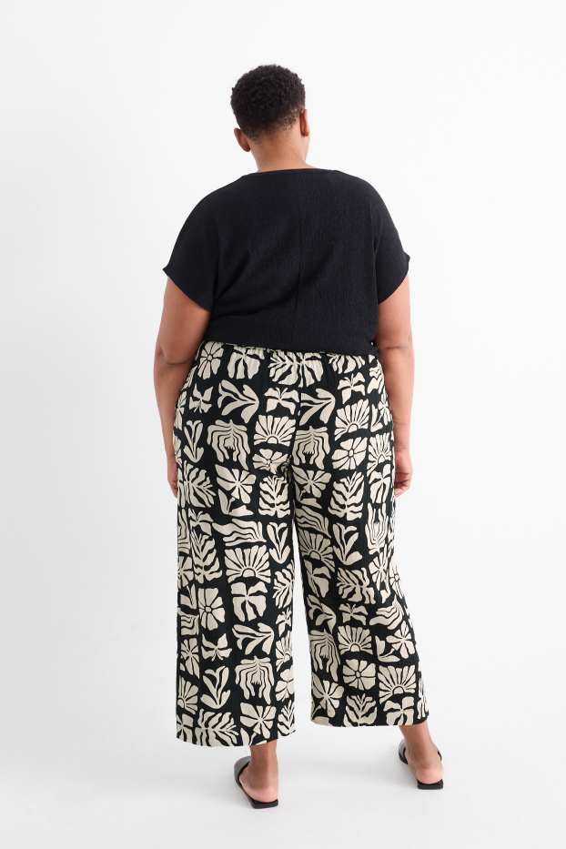 Femei - Pantaloni de stofă - talie înaltă - wide leg - cu model - negru
