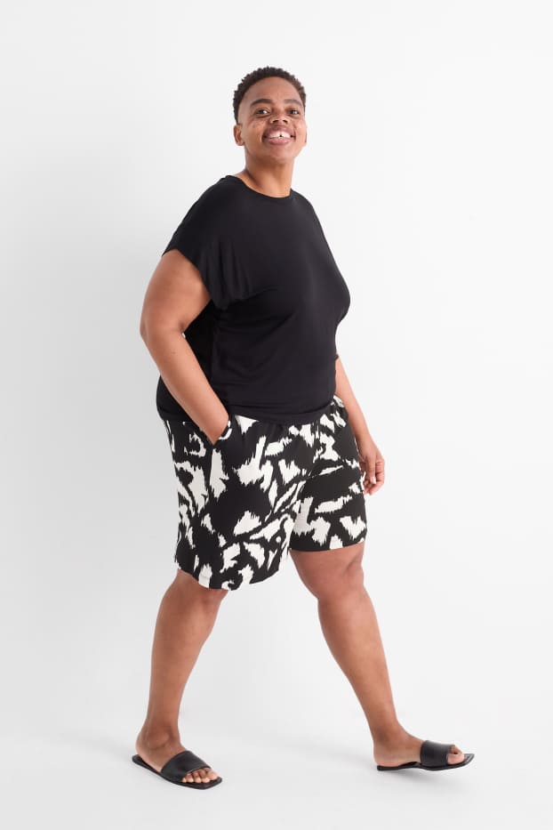 Femmes - Short - mid waist - à motif - noir / blanc