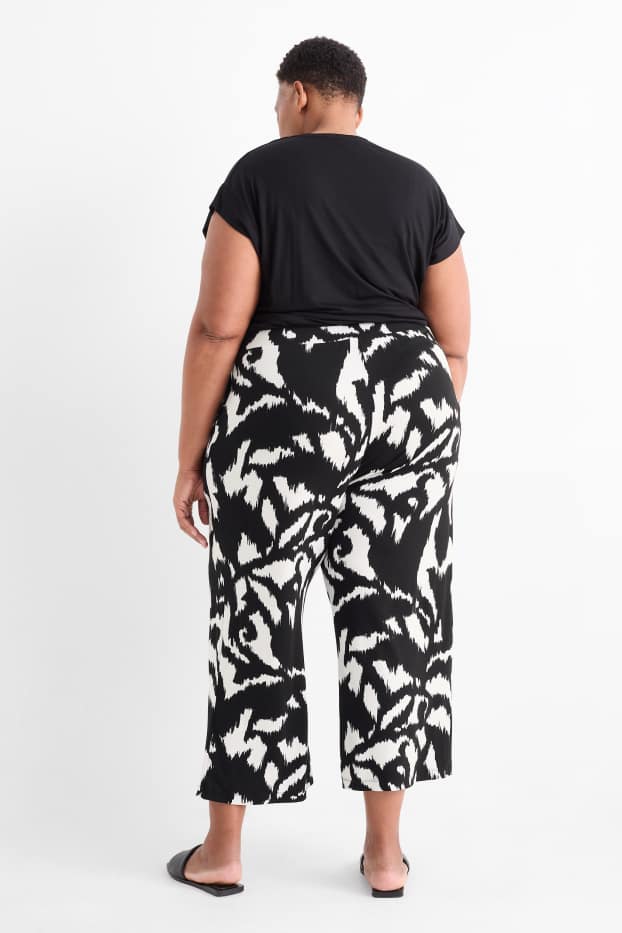 Femei - Pantaloni din jerseu - talie medie - wide leg - cu model - negru / alb