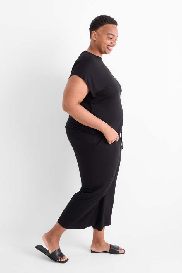 Damen - Jersey-Hose - Mid Waist - Wide Leg - schwarz