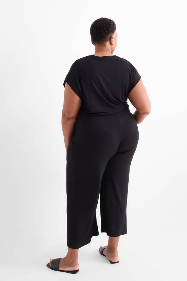 Damen - Jersey-Hose - Mid Waist - Wide Leg - schwarz