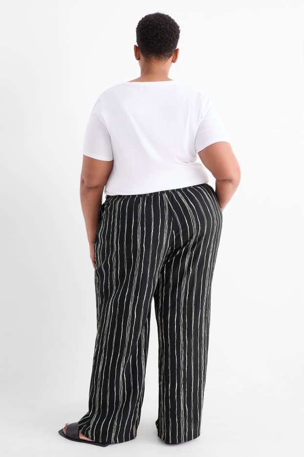 Women - Cloth trousers - mid-rise waist - wide leg - striped - black