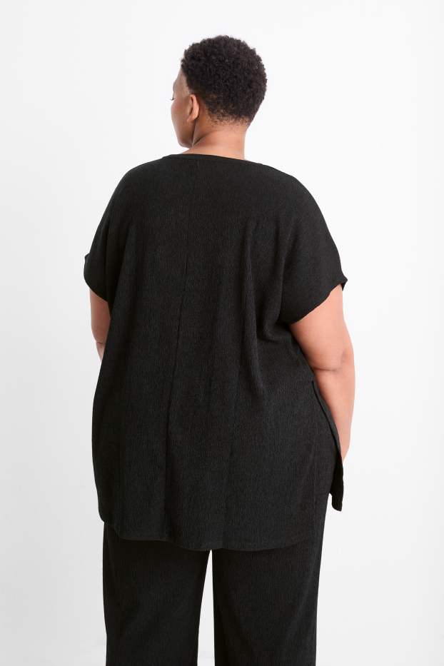 Donna - T-shirt - slim fit - tessuto tramato - nero