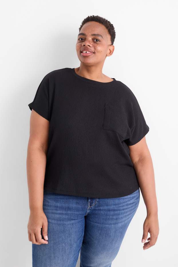 Damen - T-Shirt - strukturiert - schwarz