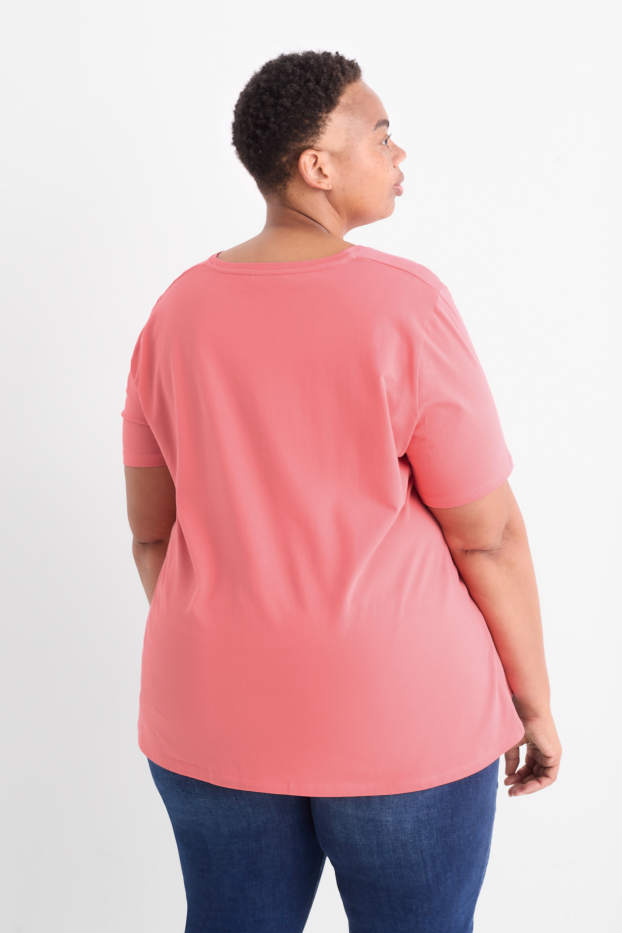Women - V-neck T-shirt - LYCRA® - pink