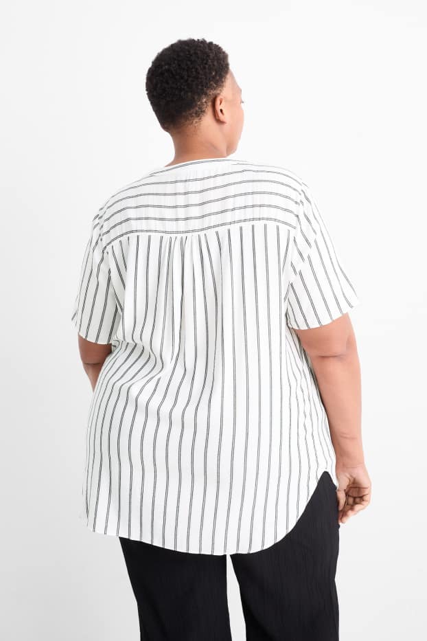 Women - V-neck blouse - striped - white / black