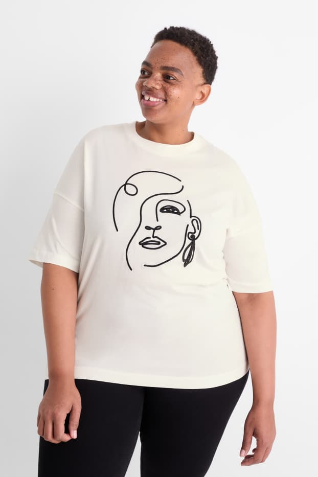 Femei - Tricou cu ștrasuri - regular fit  - alb