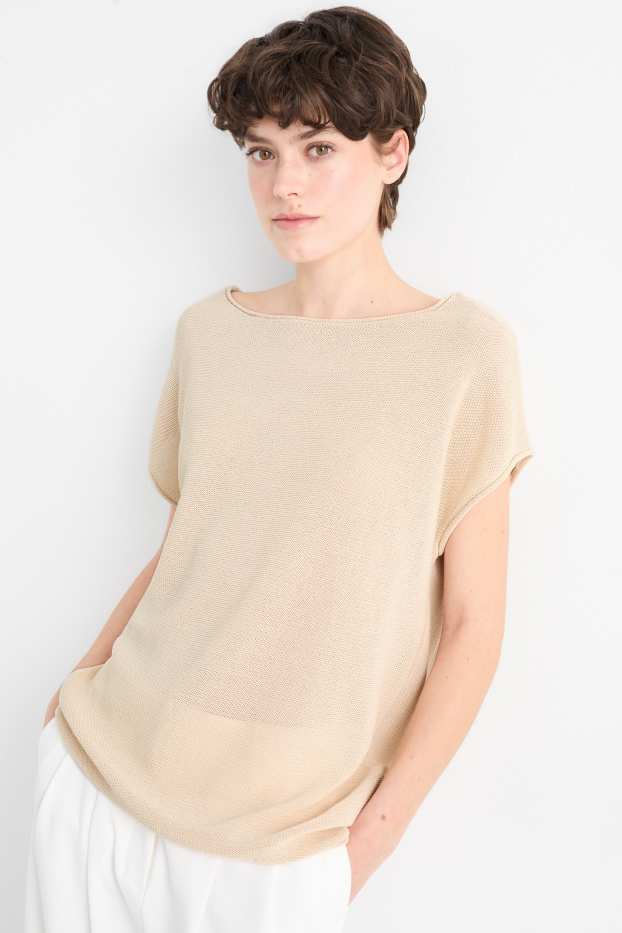 Femmes - Pull en maille - manches courtes - beige clair