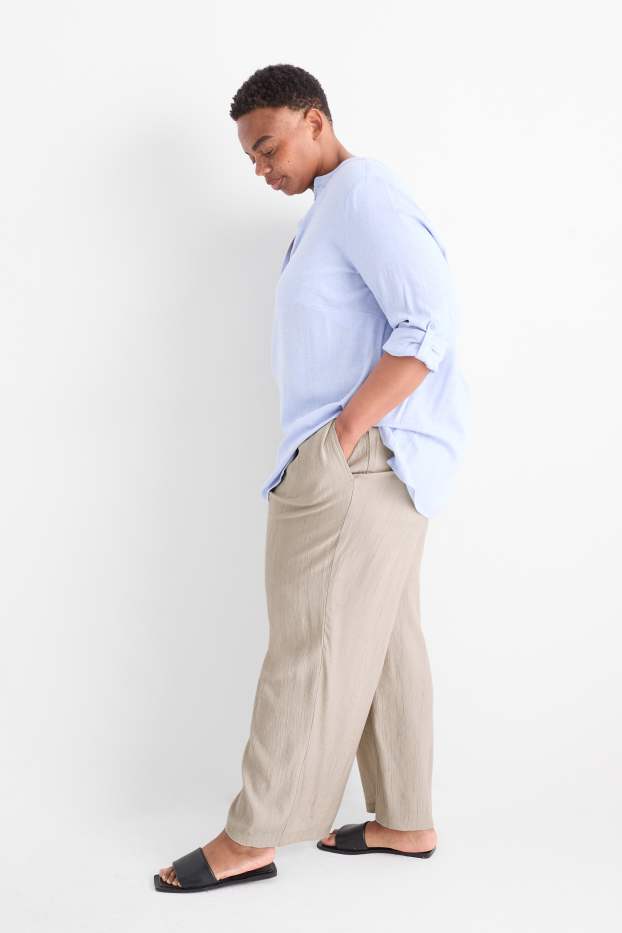 Dames - Pantalon - mid waist - wide leg - met structuur - grijs