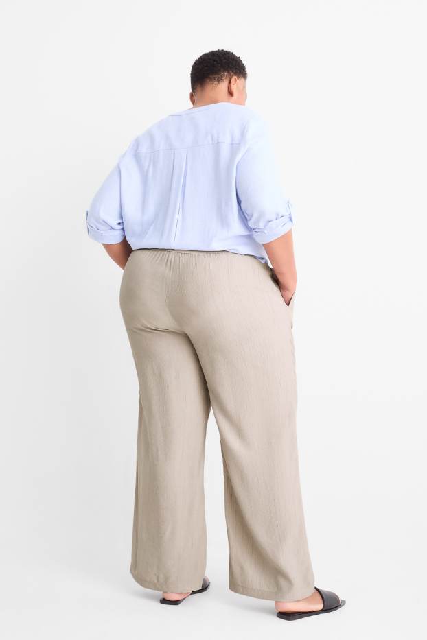 Dames - Pantalon - mid waist - wide leg - met structuur - grijs