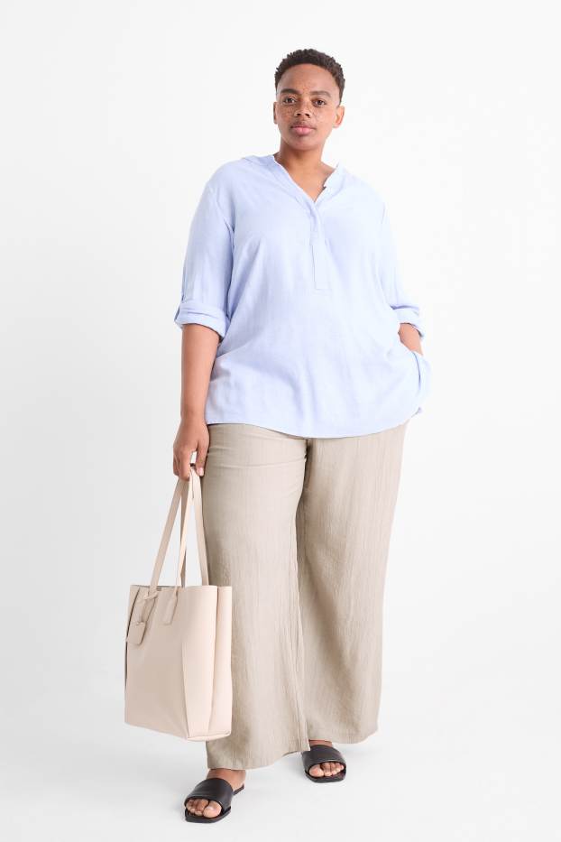 Dames - Pantalon - mid waist - wide leg - met structuur - grijs