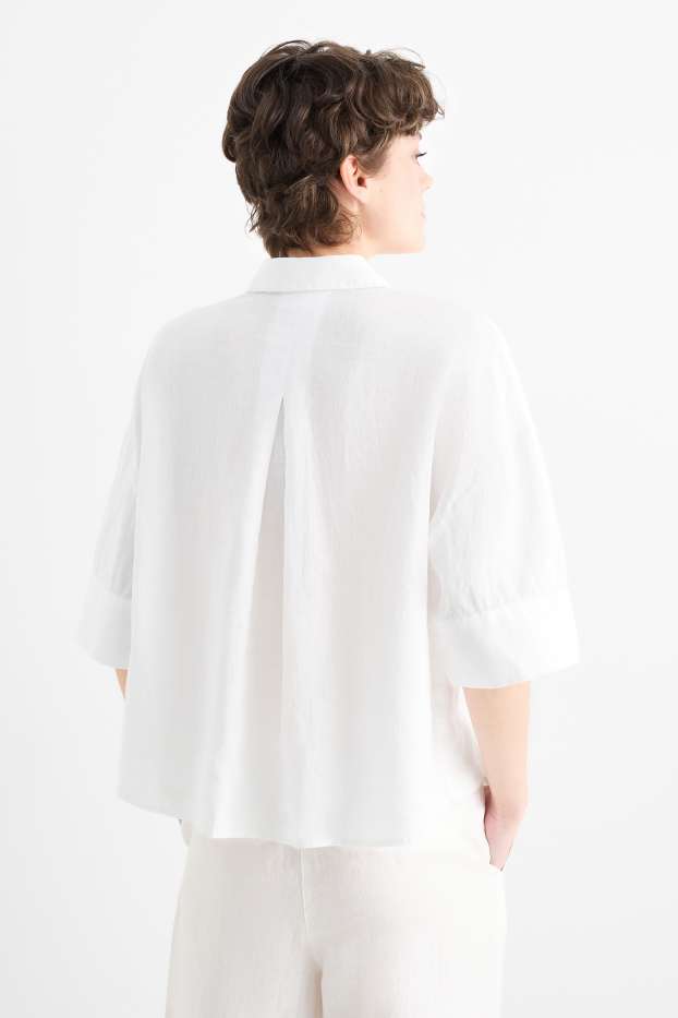 Damen - Leinenbluse - weiss