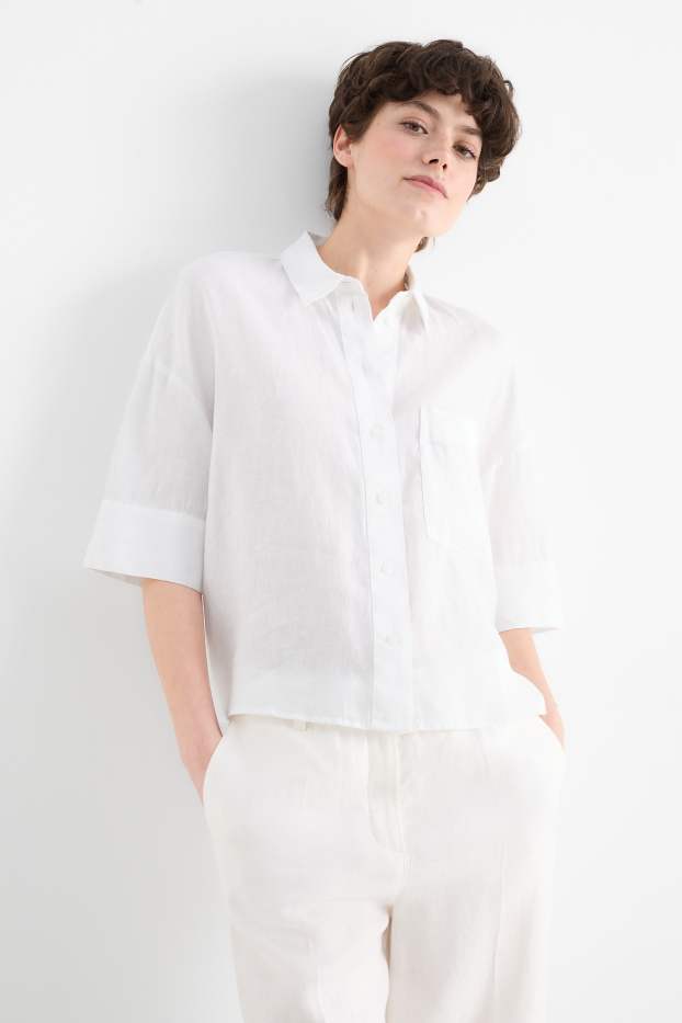 Damen - Leinenbluse - weiss