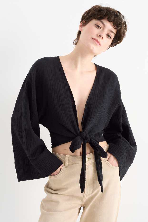 Damen - Musselin-Bluse - schwarz