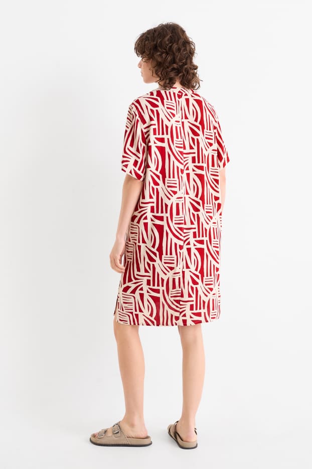 Femmes - Robe en viscose - à motif - rouge / beige
