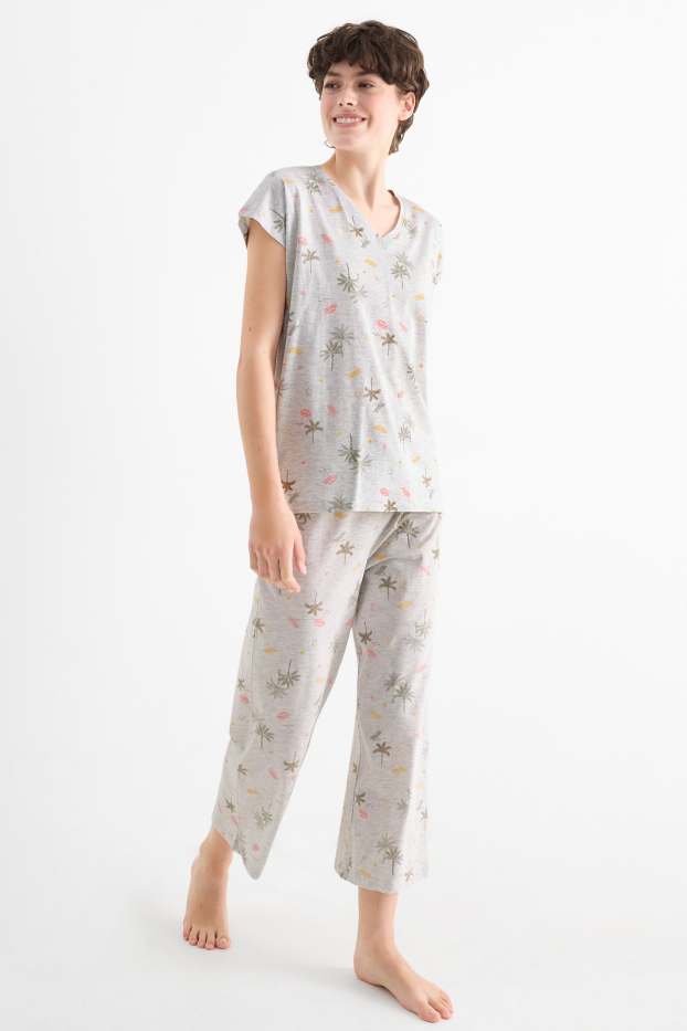 Femmes - Pyjama - à motif - gris clair chiné