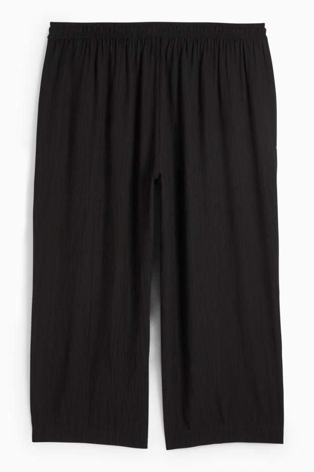 Damen - Stoffhose - High Waist - Wide Leg - schwarz