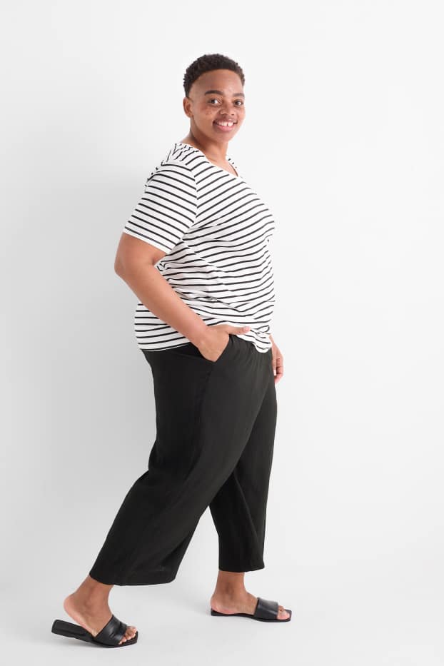 Damen - Stoffhose - High Waist - Wide Leg - schwarz