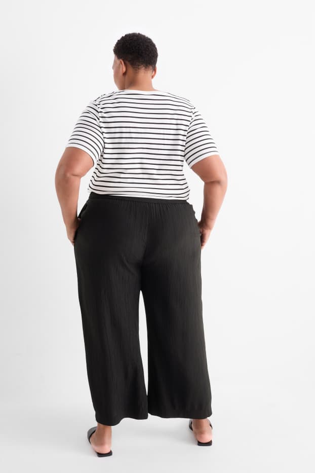 Damen - Stoffhose - High Waist - Wide Leg - schwarz