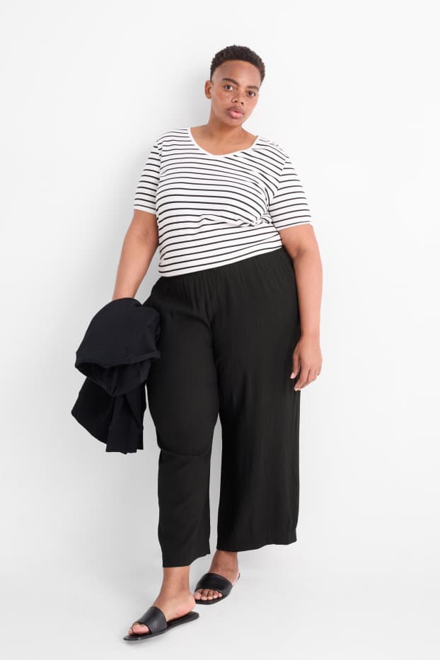 Damen - Stoffhose - High Waist - Wide Leg - schwarz