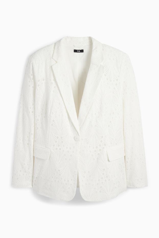 Mujer - Americana - regular fit - bordado inglés - blanco roto