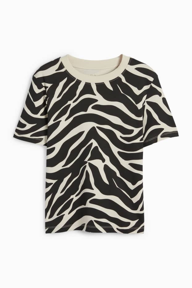 Donna - T-shirt basic - slim fit - fantasia - nero / beige