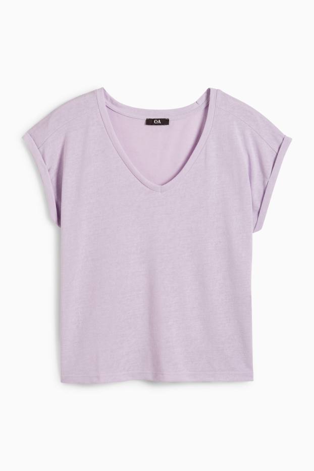 Femmes - T-shirt à col V - regular fit - violet clair
