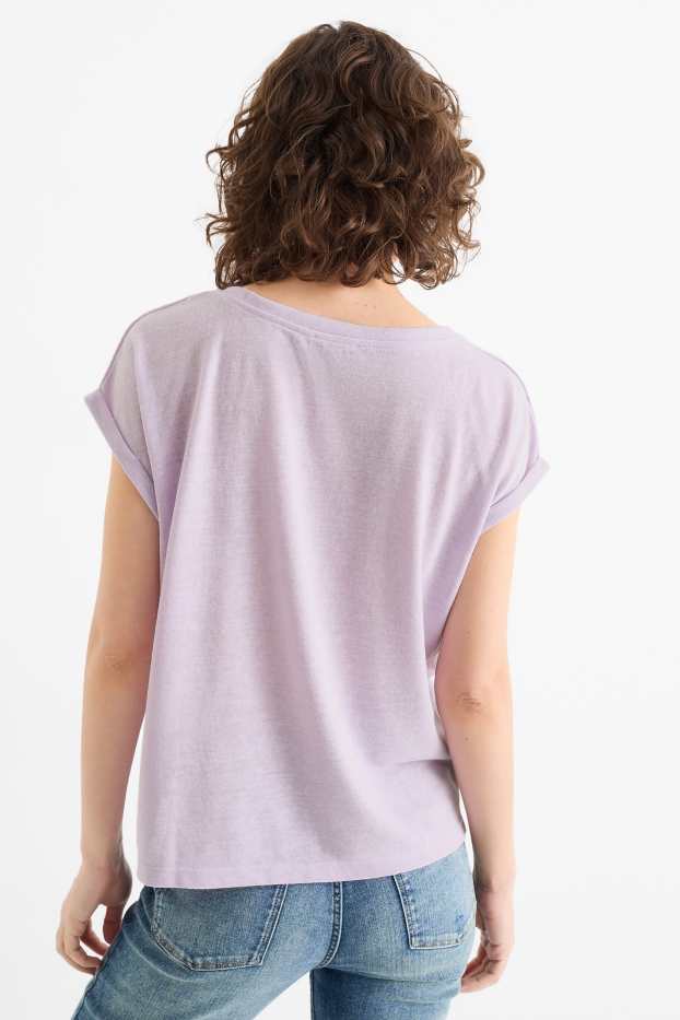 Femmes - T-shirt à col V - regular fit - violet clair