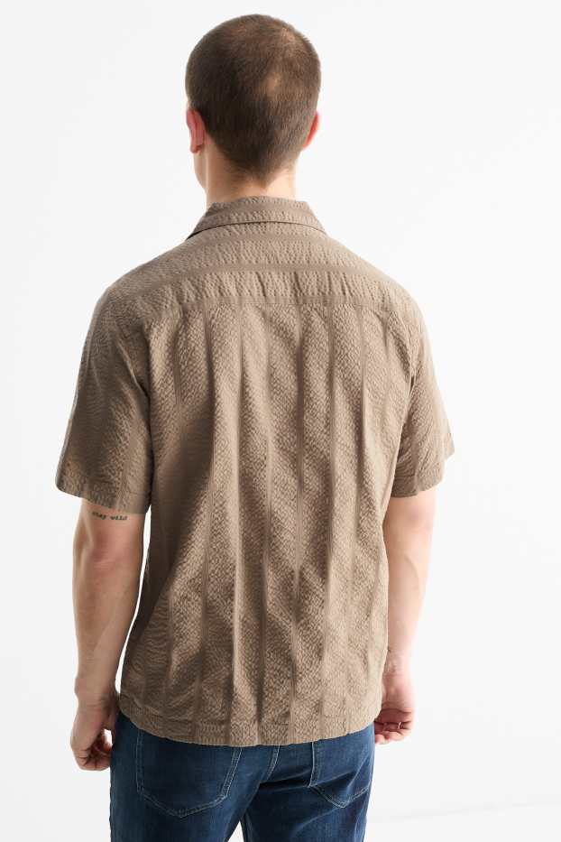 Hommes - Chemise - regular fit - col revers - texturée - beige