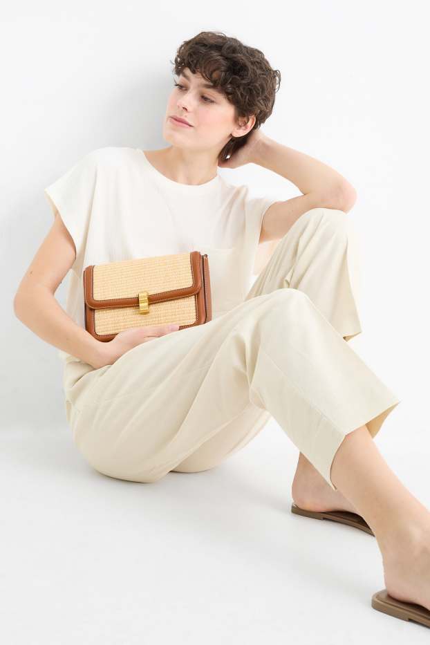 Femmes - Sac de paille à bandoulière amovible - marron clair