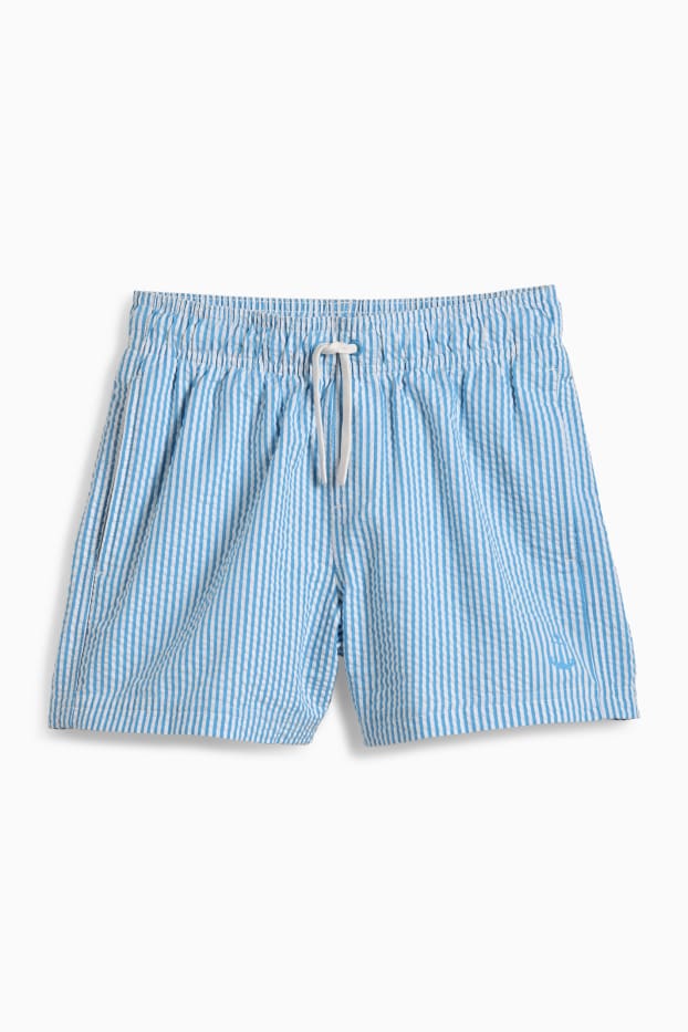 Children Boys - Swim shorts - striped - textured - white / light blue