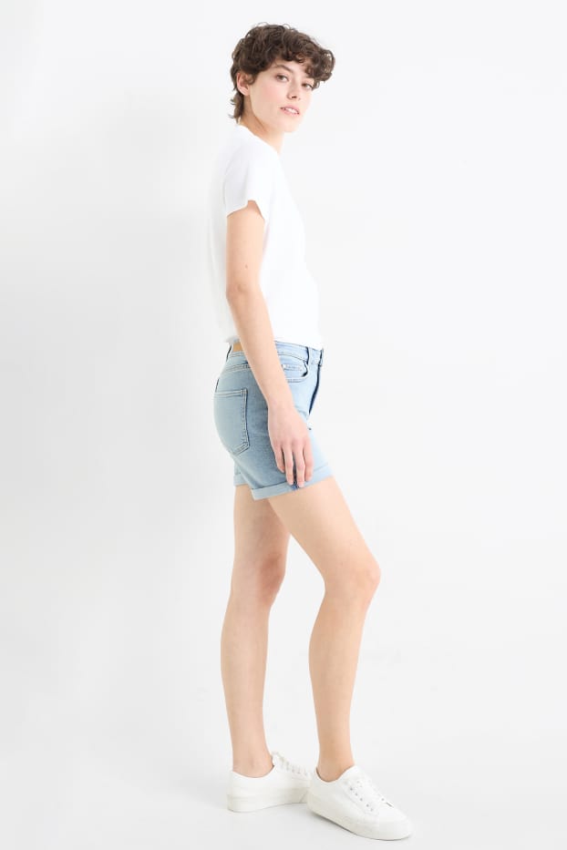 Damen - Jeans-Shorts - Mid Waist - LYCRA® - helljeansblau
