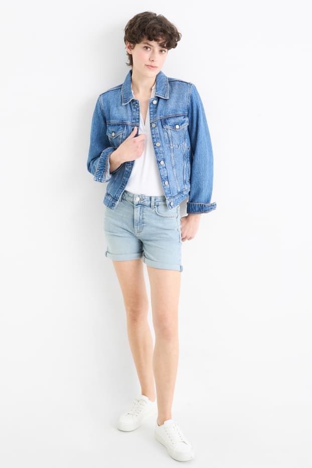 Damen - Jeans-Shorts - Mid Waist - LYCRA® - helljeansblau