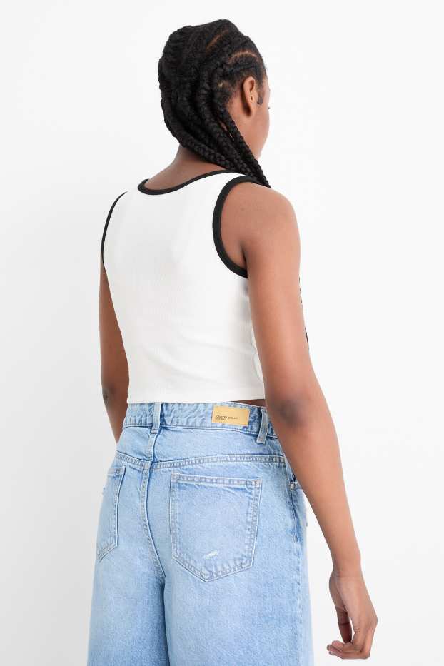 Nena - Top - canalé - blanc/negre