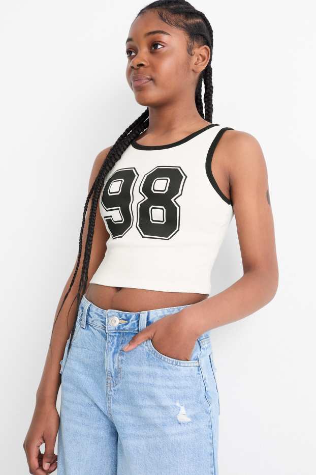 Nena - Top - canalé - blanc/negre