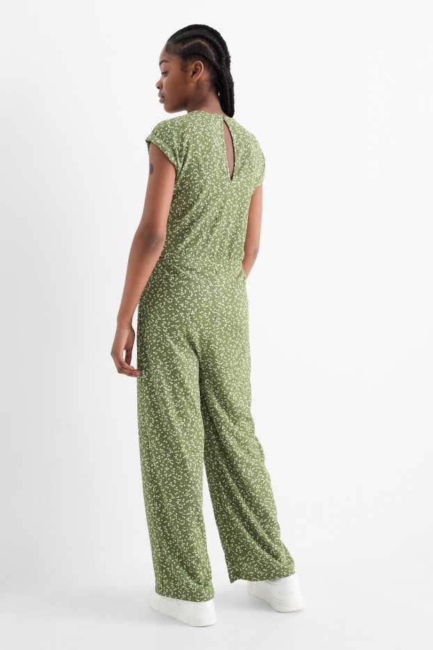 Enfants filles - Combinaison - à fleurs - texturée - vert