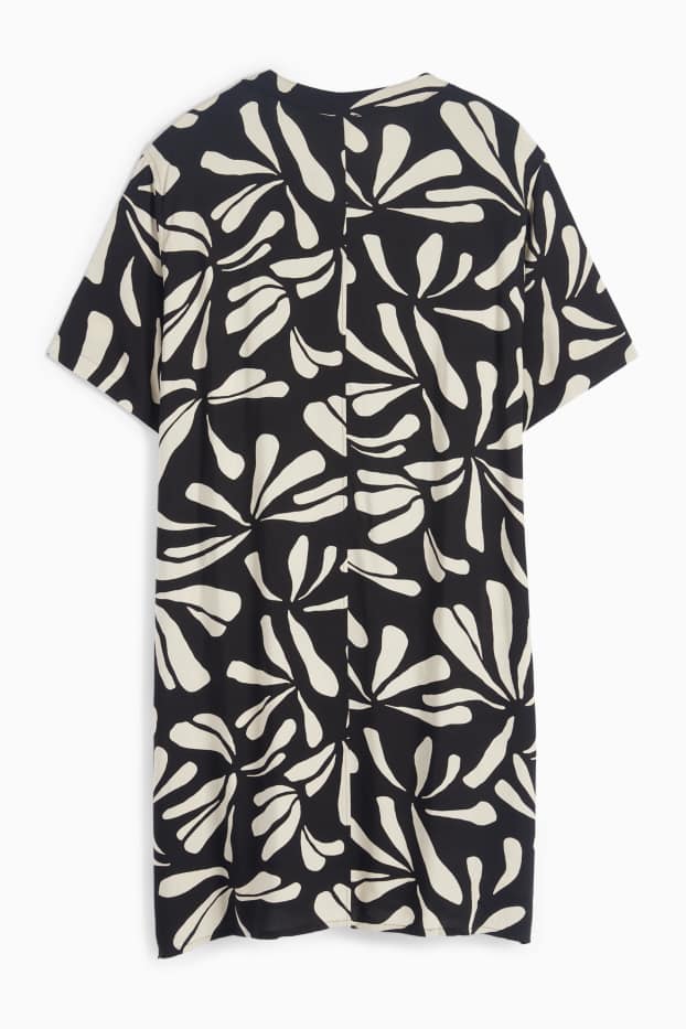 Donna - Vestito di viscosa con scollo a V - fantasia - nero / beige