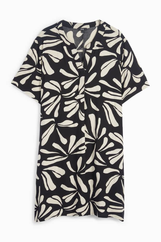 Donna - Vestito di viscosa con scollo a V - fantasia - nero / beige