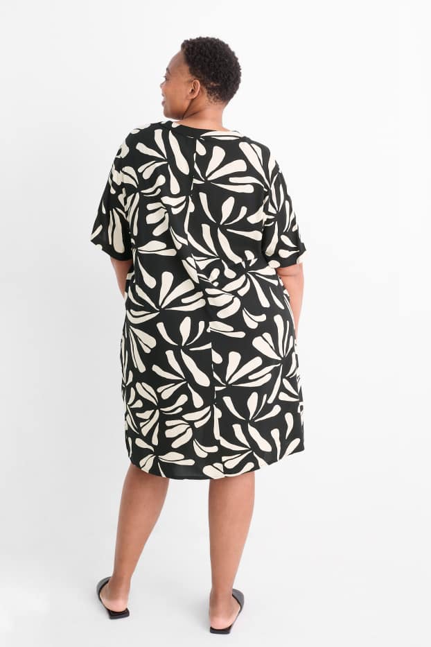 Donna - Vestito di viscosa con scollo a V - fantasia - nero / beige