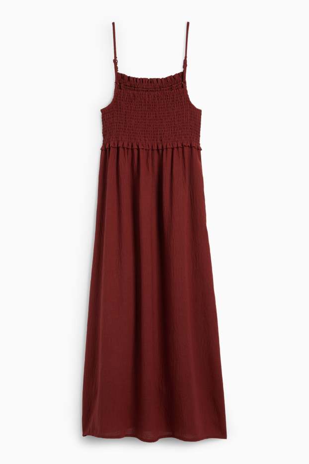 Damen - Fit & Flare Kleid - strukturiert - gesmokt - braun