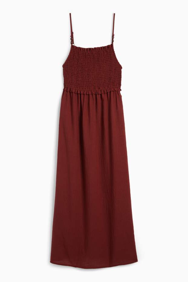 Damen - Fit & Flare Kleid - strukturiert - gesmokt - braun