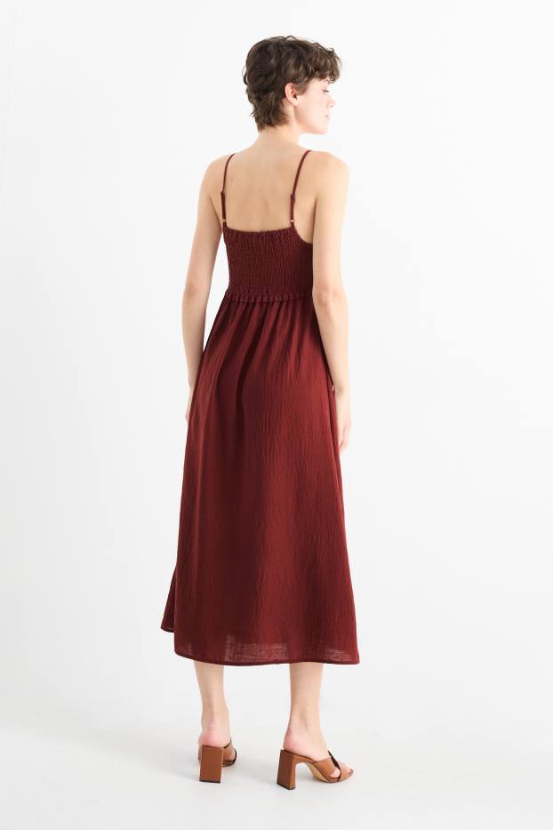 Damen - Fit & Flare Kleid - strukturiert - gesmokt - braun