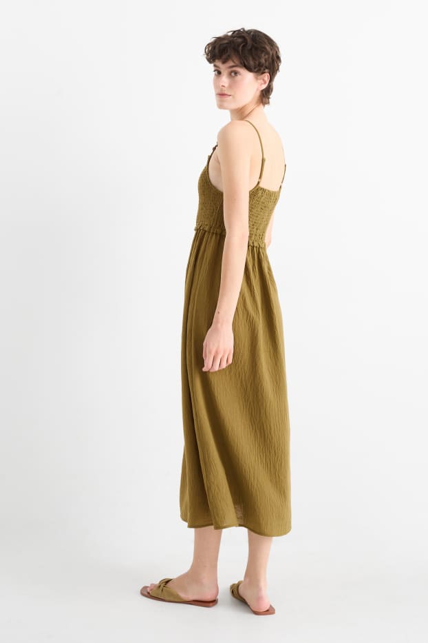 Femei - Rochie fit & flare - structurată - cu fronseuri - verde închis