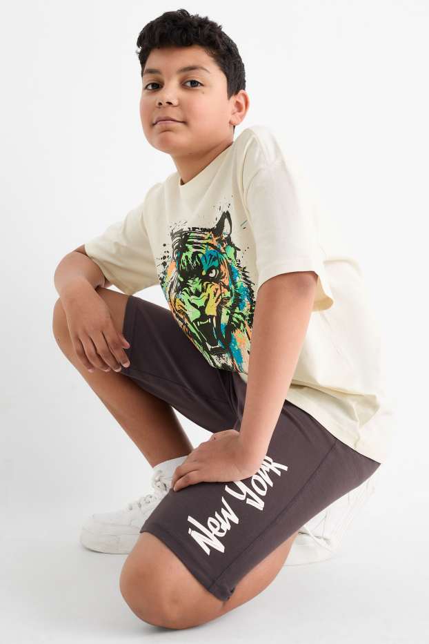 Enfants garçons - Tigre - ensemble - T-shirt et short - 2 pièces - blanc crème