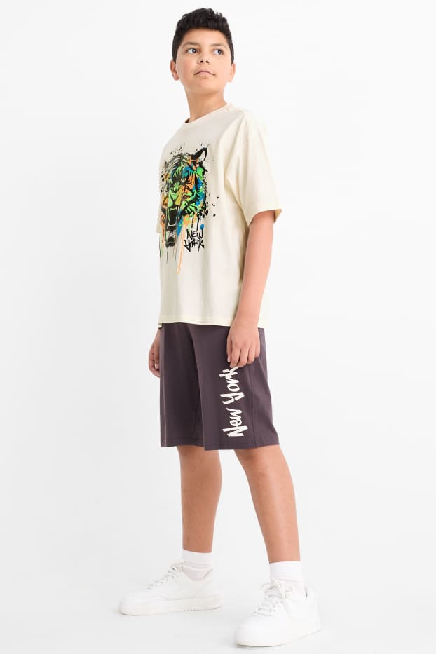Enfants garçons - Tigre - ensemble - T-shirt et short - 2 pièces - blanc crème