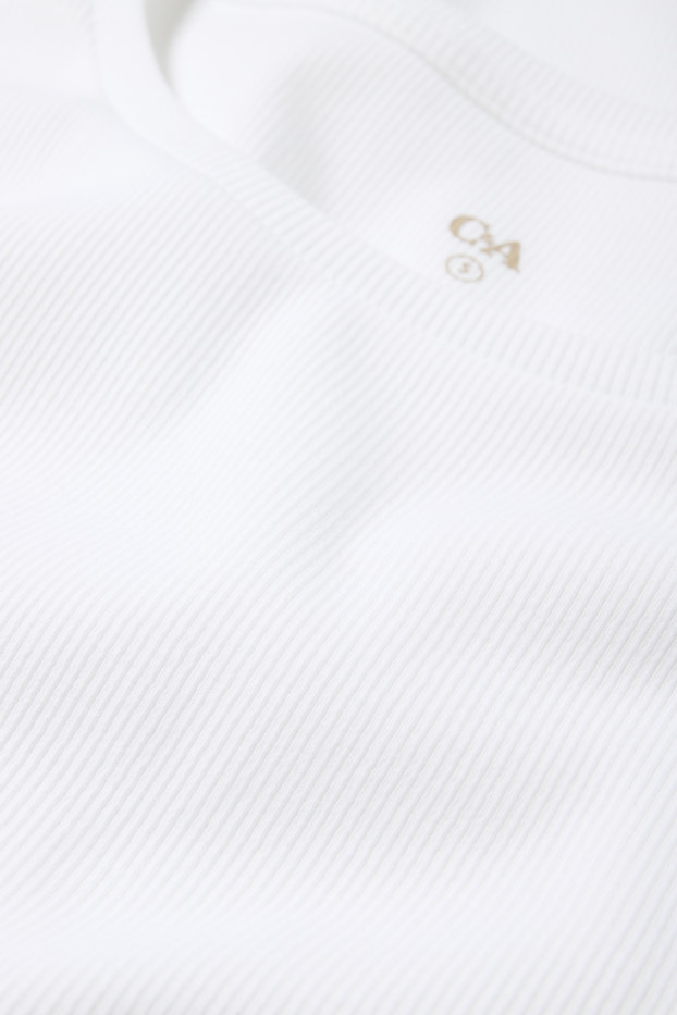 Donna - Top basic - a coste - bianco