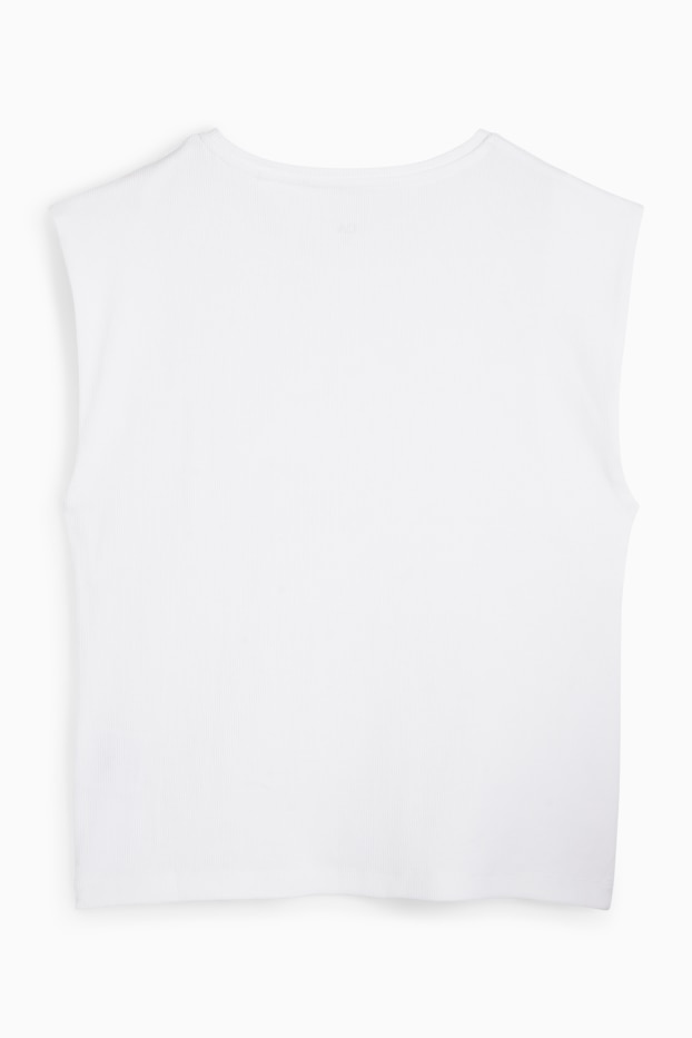 Donna - Top basic - a coste - bianco