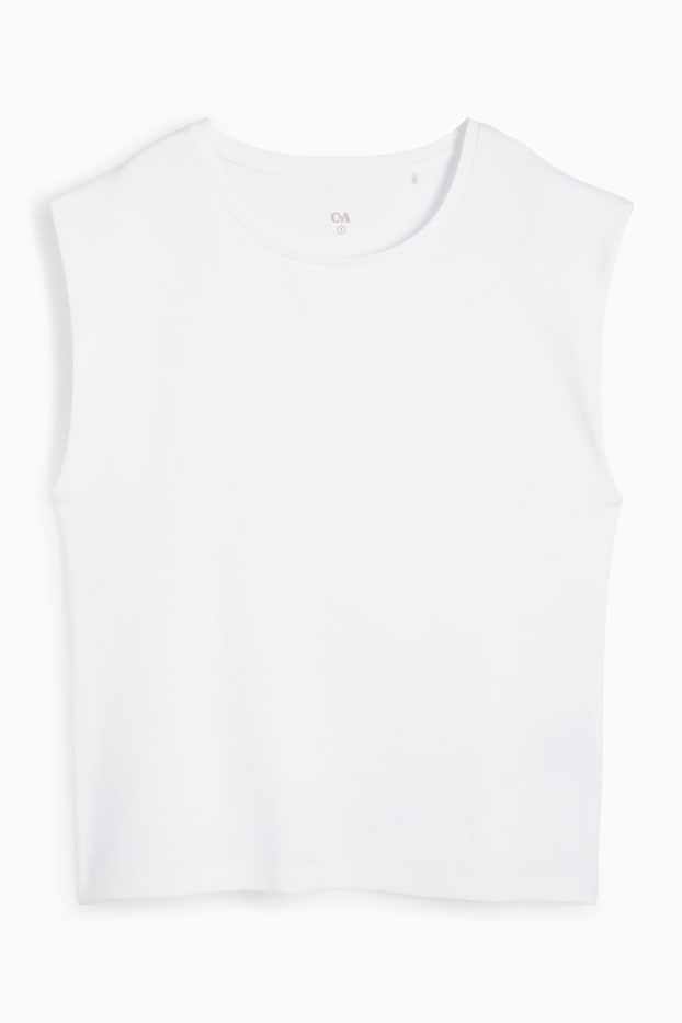 Donna - Top basic - a coste - bianco